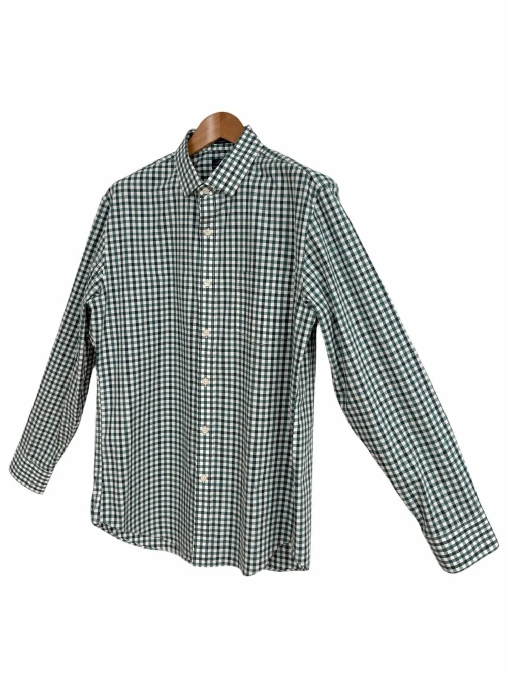 J.Crew Thompson Stretch Wrinkle Free Gingham Button Shirt Green White Large Men